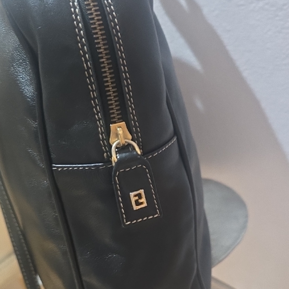Fendi Black Leather Ventage Handbag with Gold Accents Authentic - Picture 4 of 16